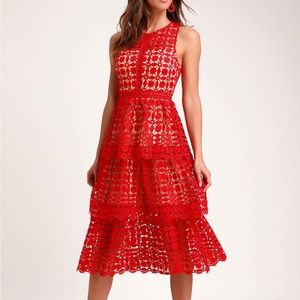 Lulus Larissa Red Crochet Lace Midi dress NWT